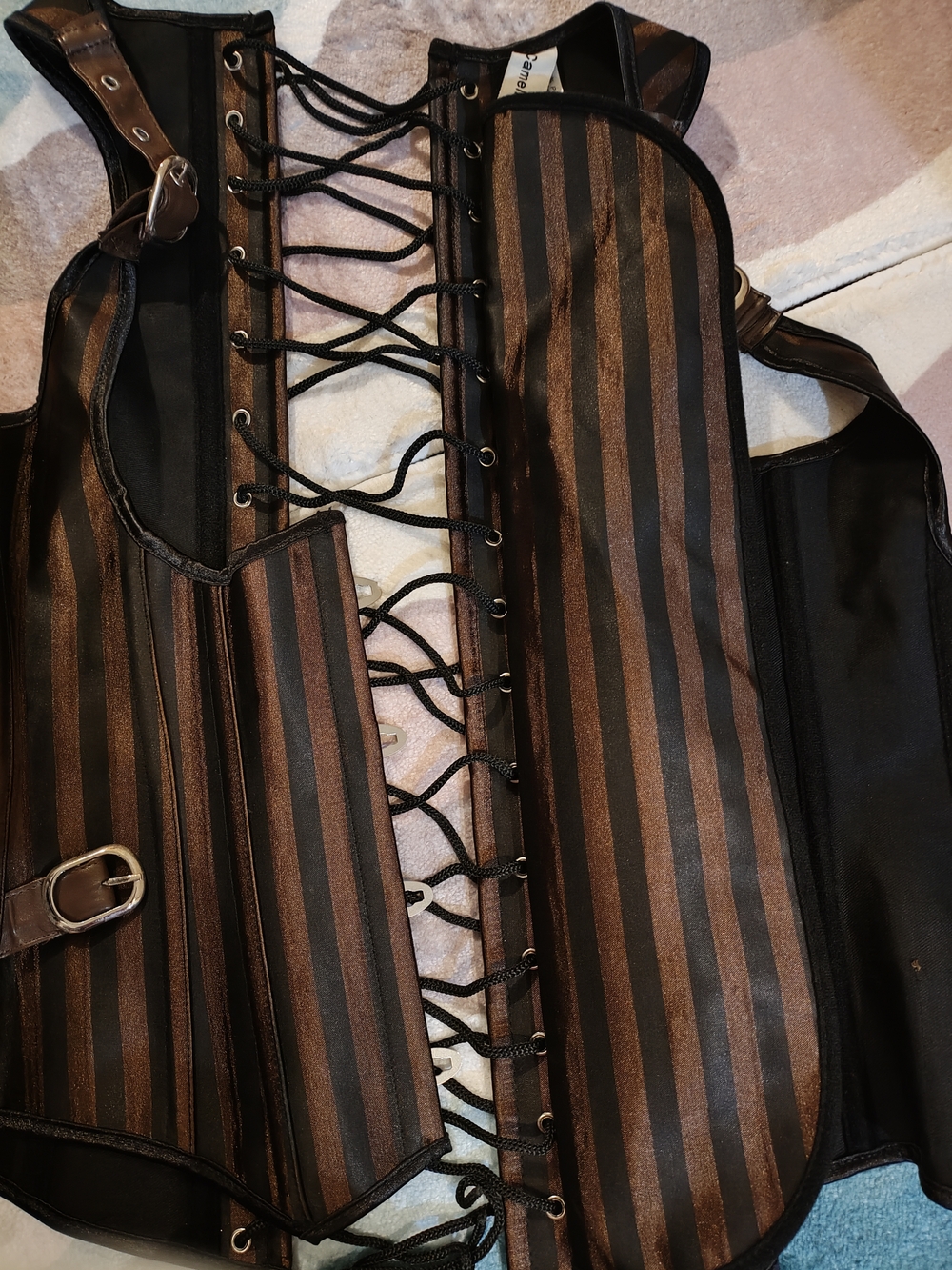 Brown Striped Lace-Up Corset Vest Halloween Top